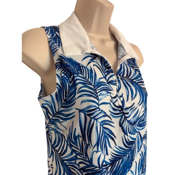 Tommy Bahama Golf Polo Size Small NWT UPF 50 Blue Print Collared 1/4 Zip Sleevel - Picture 3 of 10